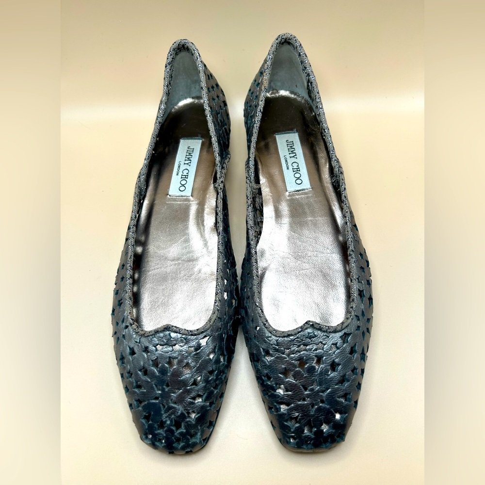 JIMMY CHOO Leather Laser Cut Ballet Flats